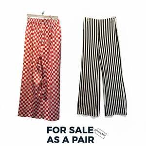 Lot of 2 Wide Leg Pants Bundle - Red Checkered and Black/White Striped Trousers
